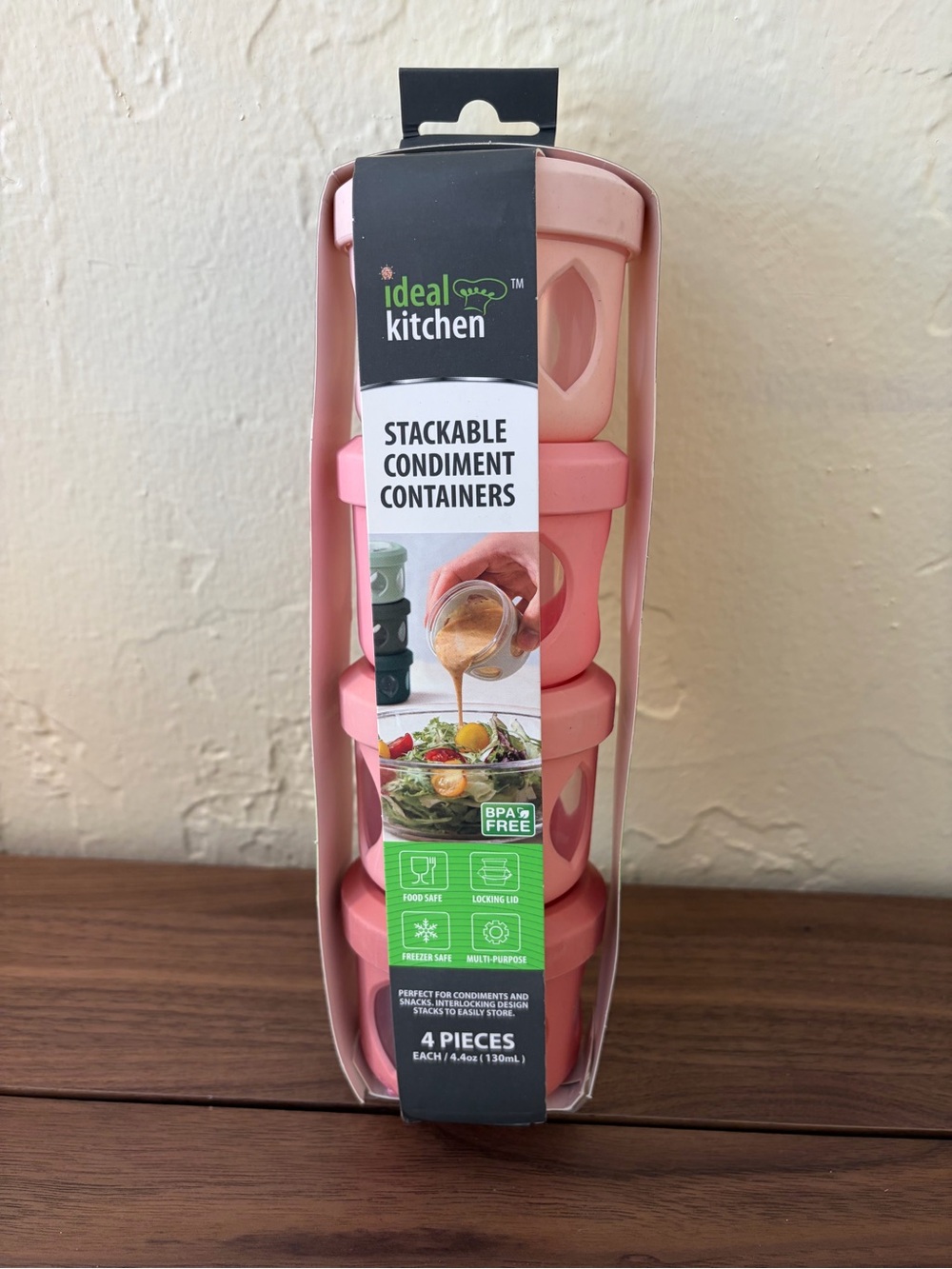 Ideal Kitchen Pink Stackable Condiment Containers Set of 4 New